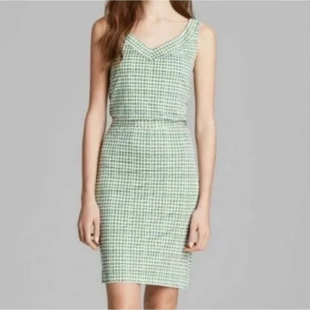 Tory Burch Paris 100% Silk Dress Green Windowpane Sleeveless XS Retro V Neck. - Picture 4 of 4